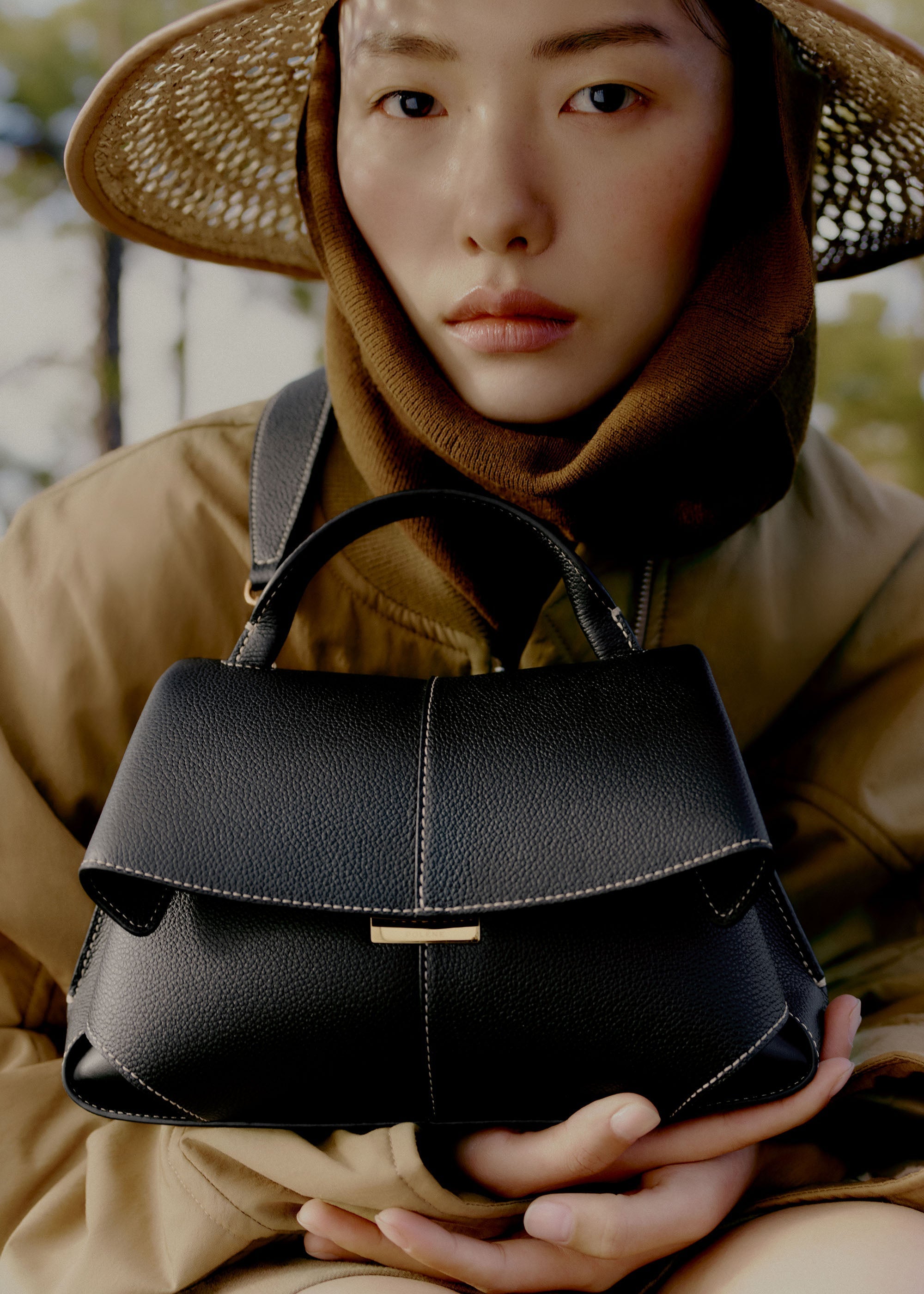 Polène Sac Mokki Mini Noir Coutures Ecrues Grainé