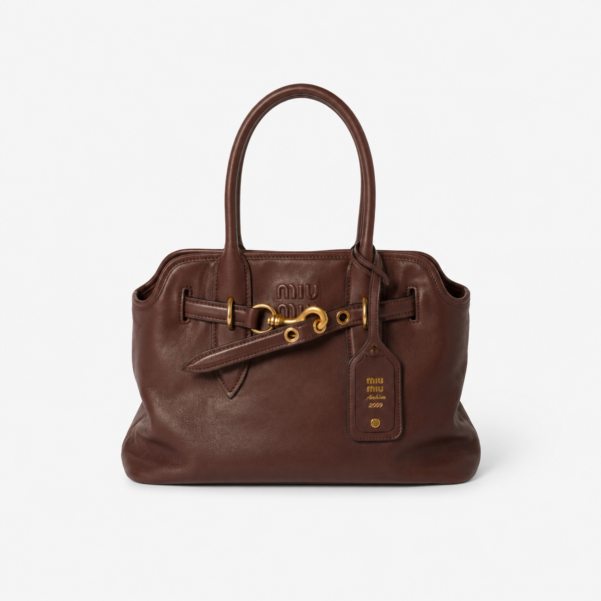 MiuMiu Sac Aventure en Cuir Nappa Marron
