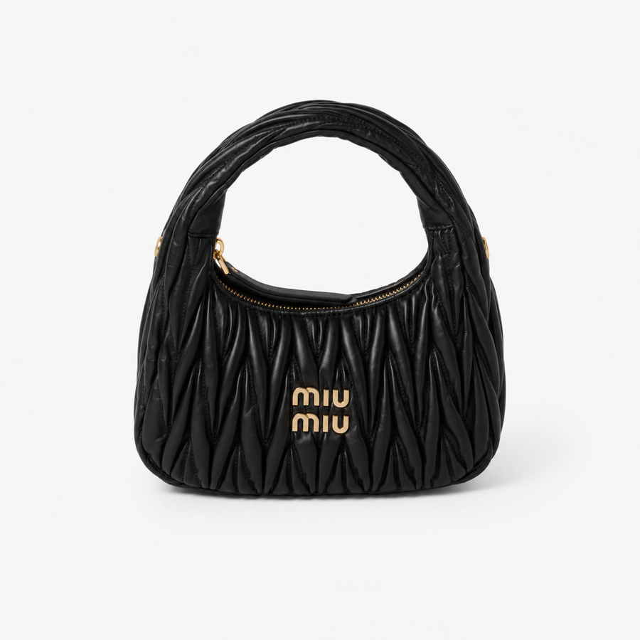 MiuMiu Sac Hobo Wander en Cuir Nappa Matelassé Noir