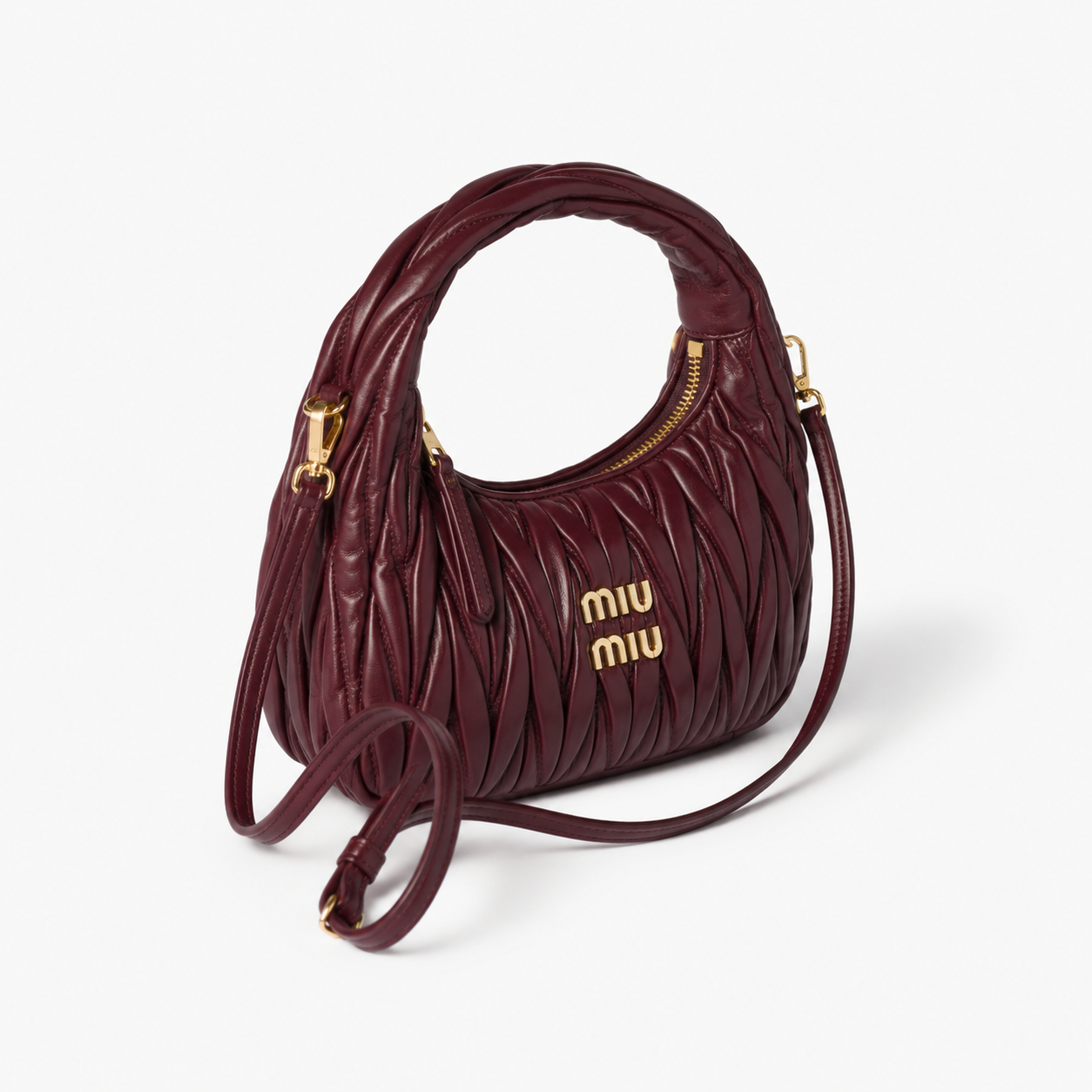 MiuMiu Sac Hobo Wander en Cuir Nappa Matelassé Noir