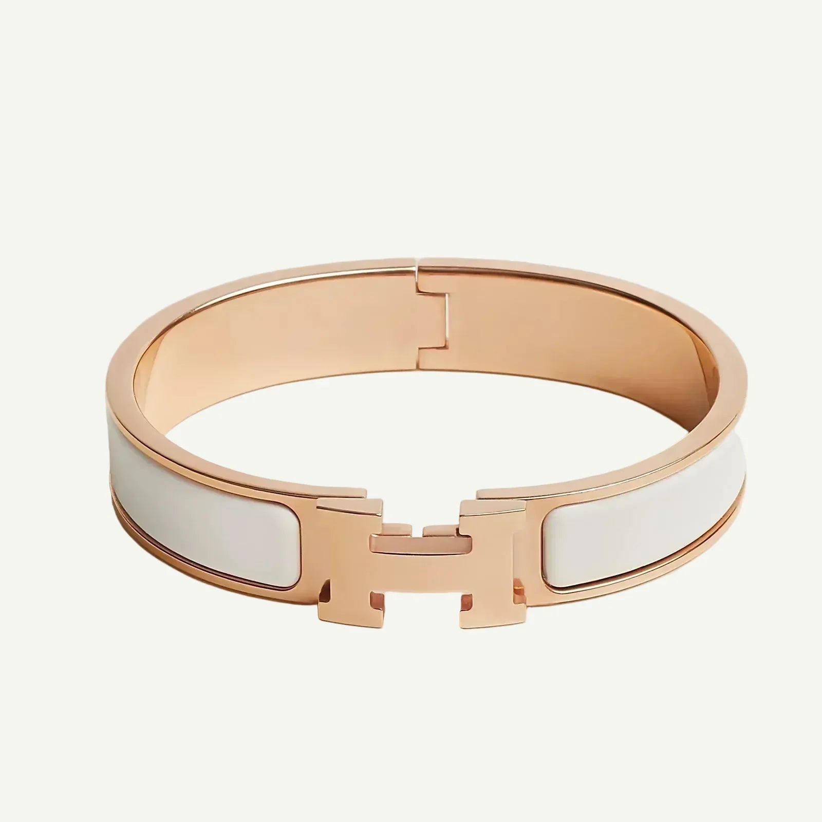 Hermès - Bracelet Clic H Blanc Or Rose