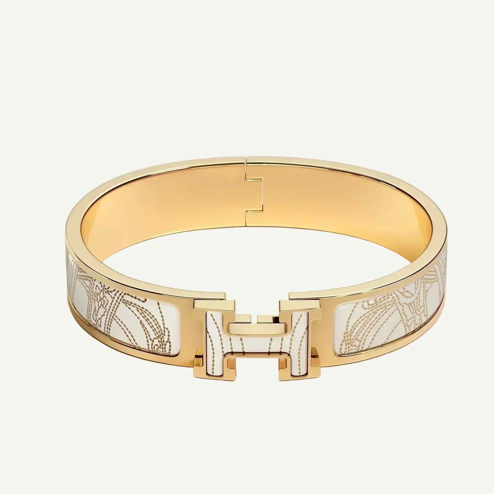 Hermès - Bracelet Clic H Brides de Gala Appliqué Piqué Blanc