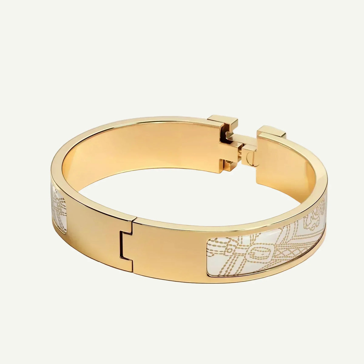 Hermès - Bracelet Clic H Brides de Gala Appliqué Piqué Blanc