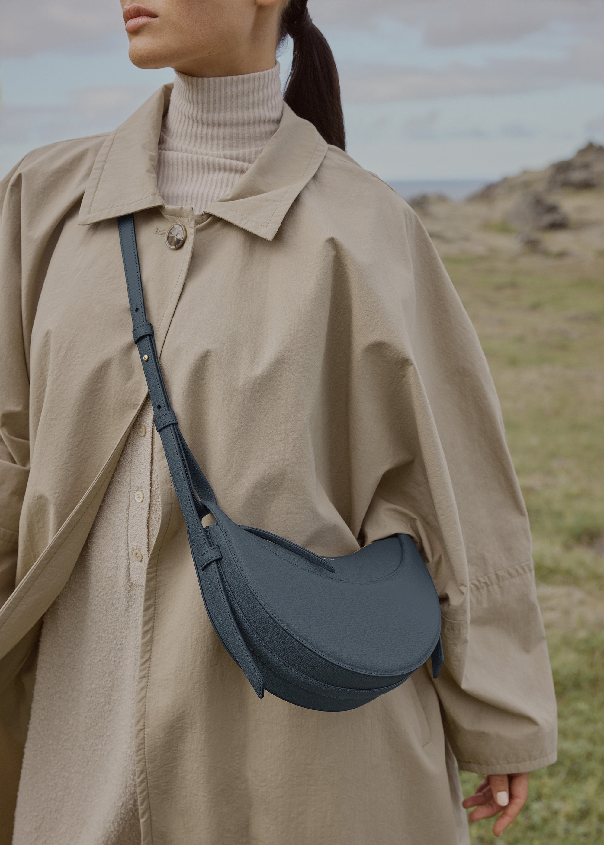 Polène Sac Numéro Dix Bleu Minuit Grainé