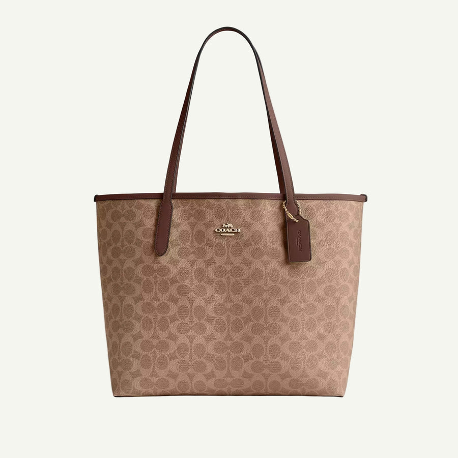 Coach Sac Cabas City Marron Toile