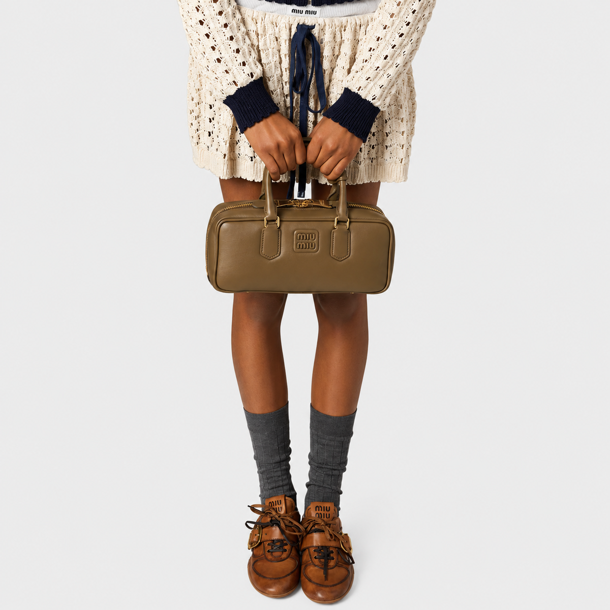 MiuMiu Sac Arcadie en Cuir kaki
