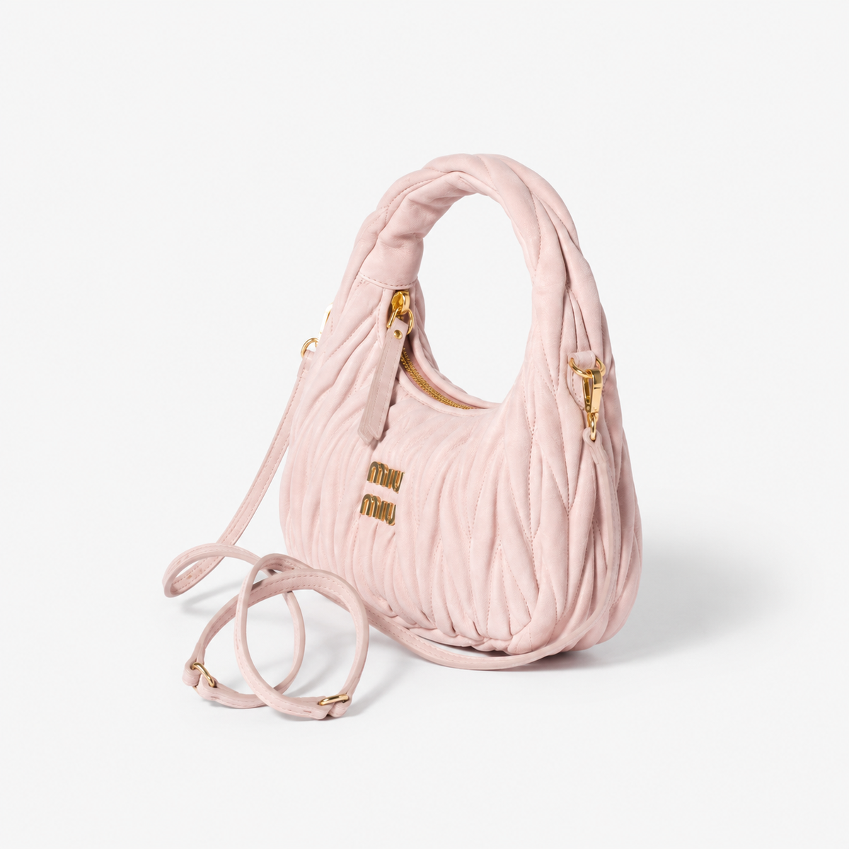 MiuMiu Mini sac Wander en Velours Matelassé Bleu poudre