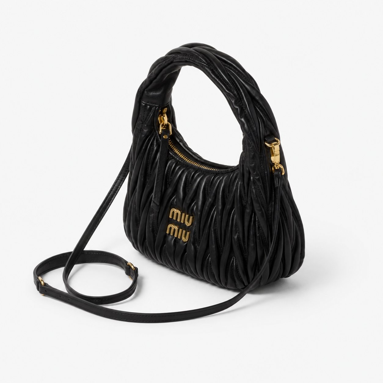 MiuMiu Sac Hobo Wander en Cuir Nappa Matelassé Noir
