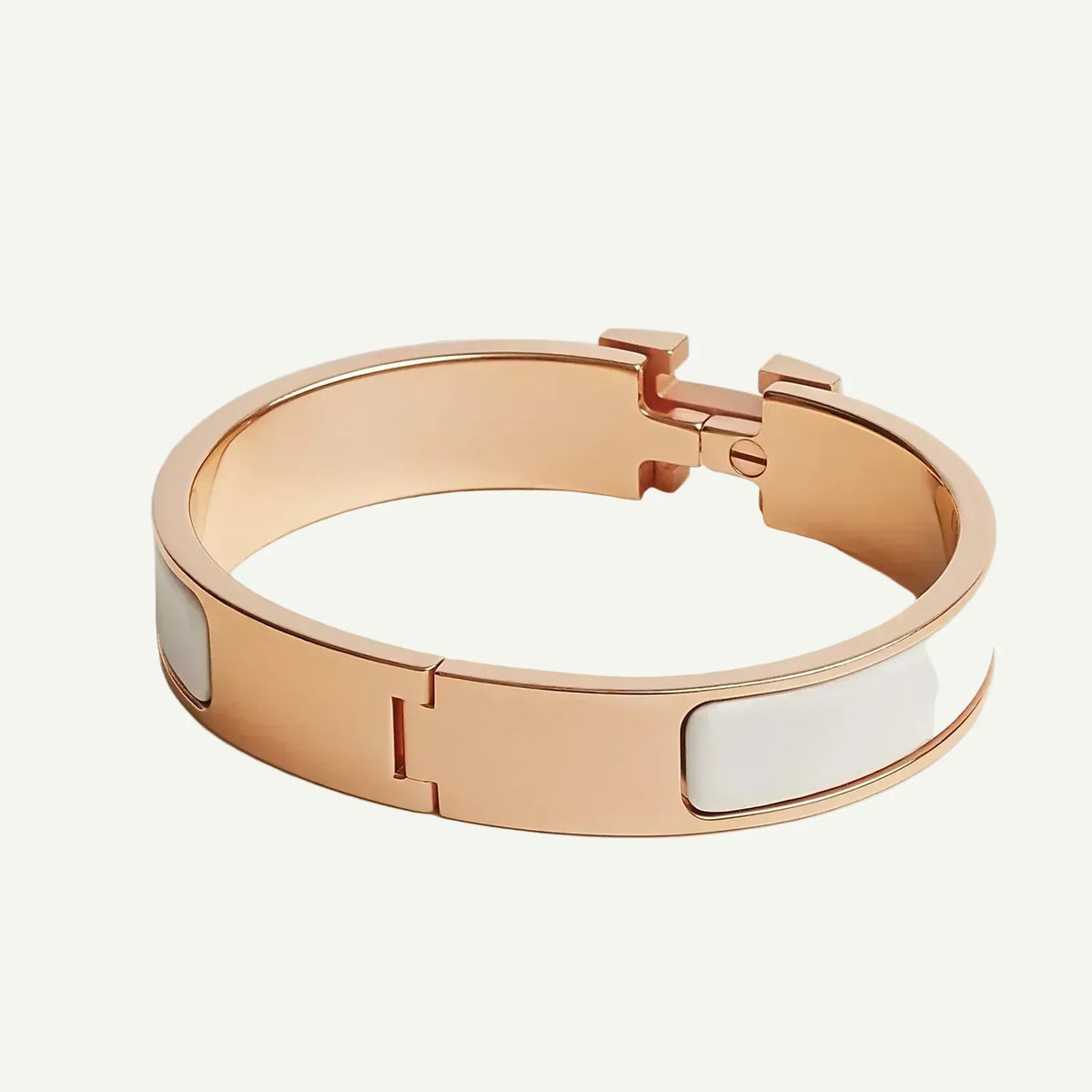 Hermès - Bracelet Clic H Blanc Or Rose