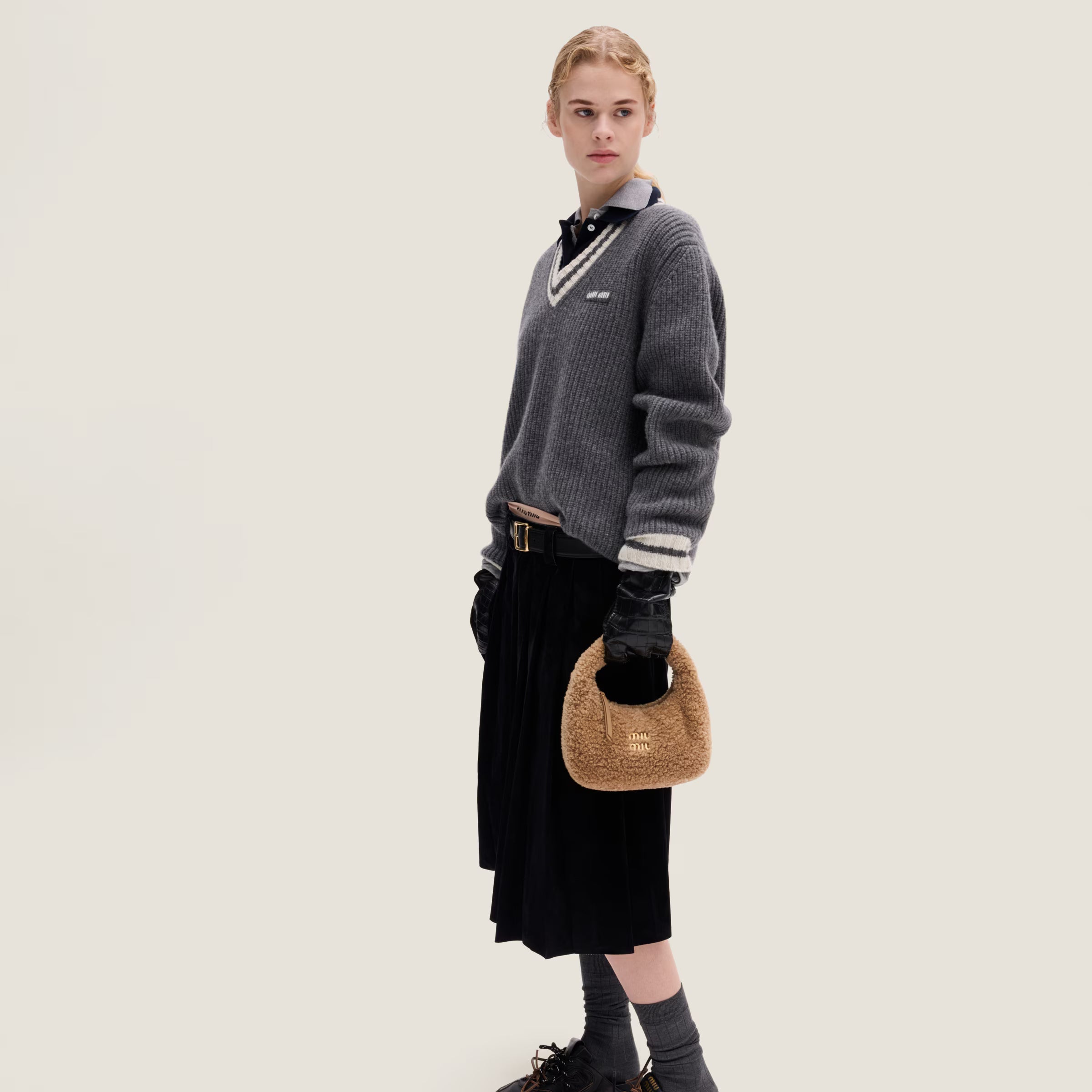 MiuMiu Sac Wander en Shearling Vert