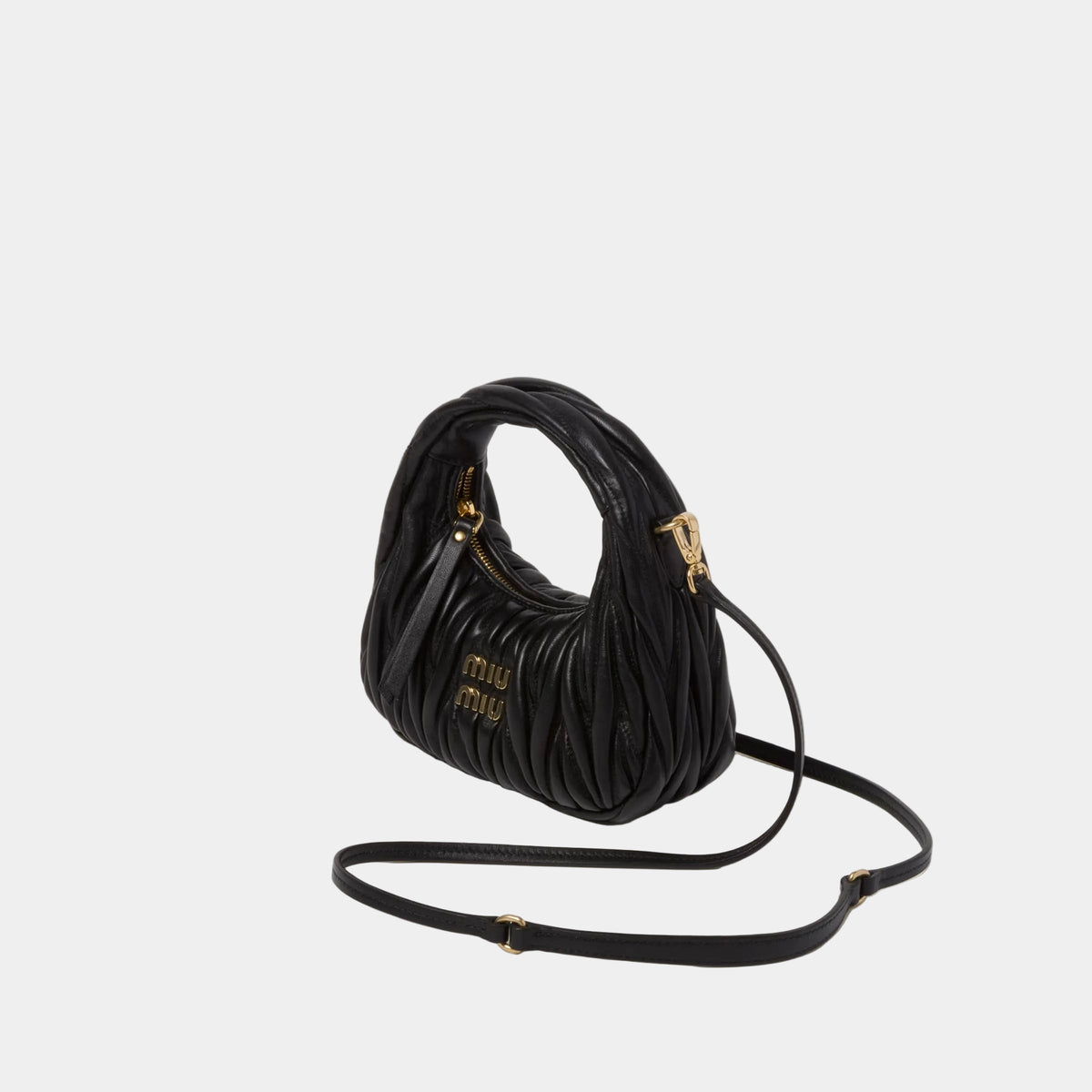 MiuMiu Mini Sac Hobo Wander en Nappa Matelassé Noir