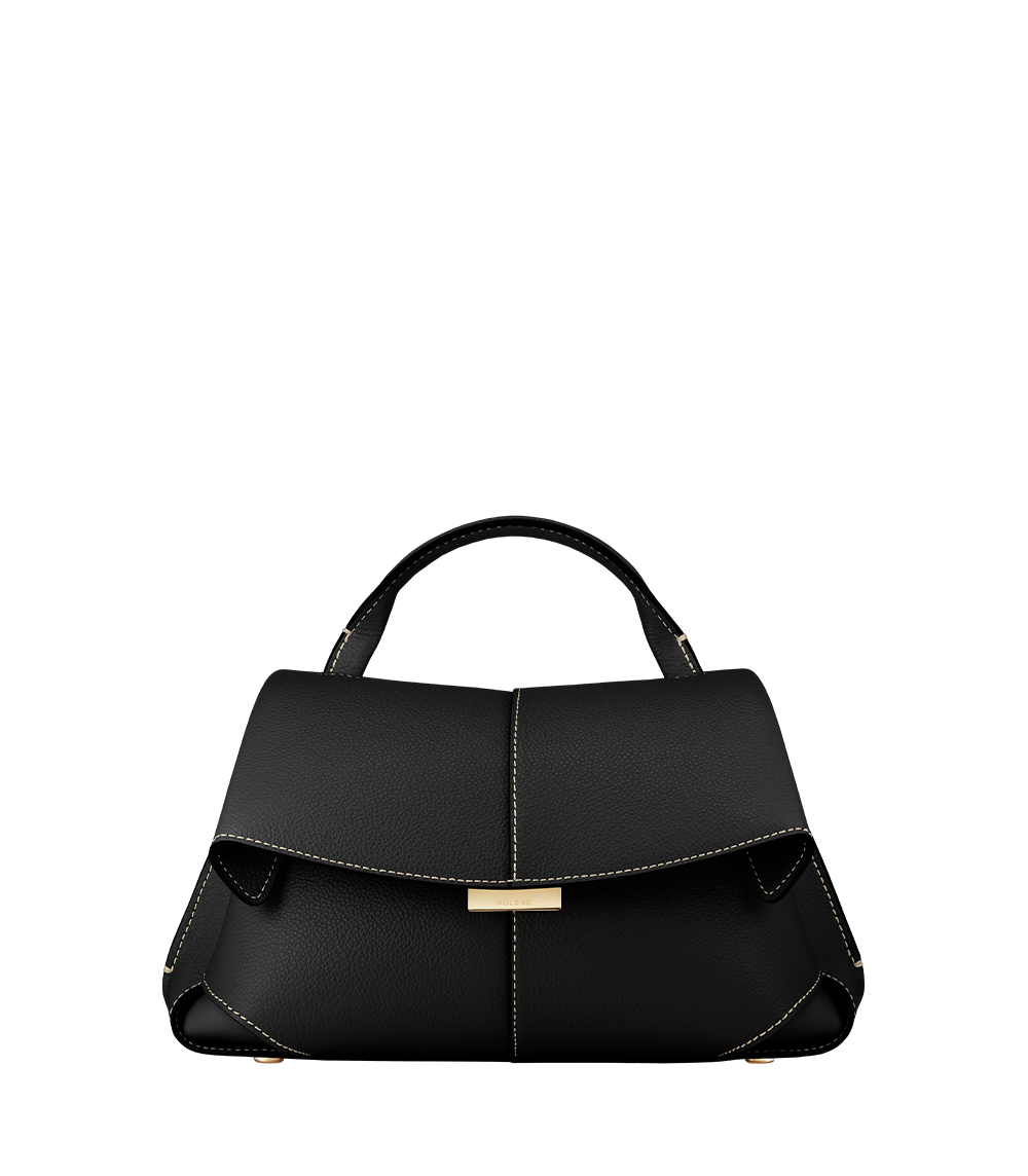 Polène Sac Mokki Mini Noir Coutures Ecrues Grainé